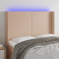 Cabeceira cama c/ LED couro artif. 147x16x118/128 cm cappuccino