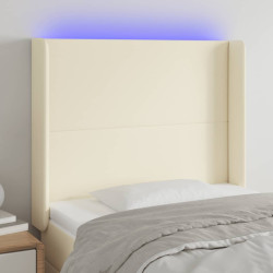 Cabeceira cama c/ LED 103x16x118/128 cm couro artificial crème