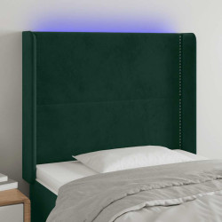 Cabeceira cama c/ luzes LED veludo 93x16x118/128cm verde-escuro