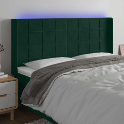 Cabeceira de cama c/ LED veludo 203x16x118/128 cm verde-escuro