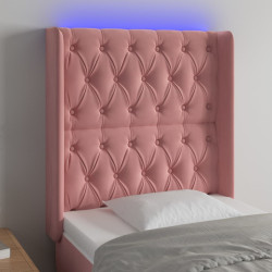 Cabeceira de cama c/ luzes LED veludo 83x16x118/128 cm rosa