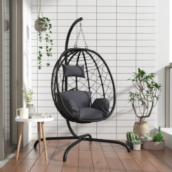 Cadeira suspensa egg com almofada em vime sintético antracite e aço