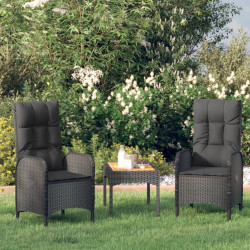 3 Pcs conjunto lounge de jardim c/ almofadões vime PE preto
