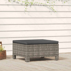 Apoio para os pés de jardim com almofada em vime sintético cinza