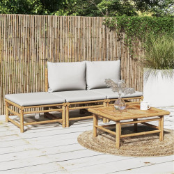 4 Pcs conj. lounge de jardim bambu c/ almofadões cinzento-claro