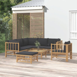 8Pcs conj. lounge de jardim bambu c/ almofadões cinzento-escuro
