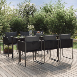 7 Pcs conjunto de jantar para jardim preto