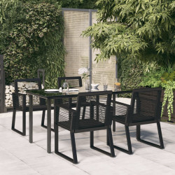 Conjunto de jantar para jardim 5 pcs vime PVC preto