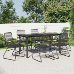 7 Pcs conjunto de jantar para jardim vime de PVC preto