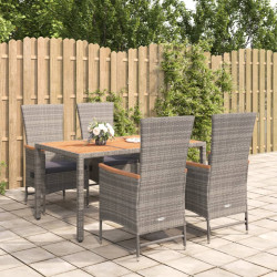5 Pcs conjunto de jantar p/ jardim c/ almofadões vime PE cinza