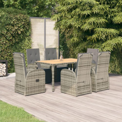 7 Pcs conjunto de jantar p/ jardim c/ almofadões vime PE cinza