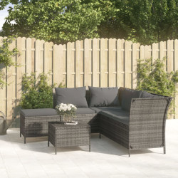 4 Pcs conjunto lounge de jardim c/ almofadões vime PE cinzento