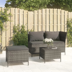 3 Pcs conjunto lounge de jardim c/ almofadões vime PE cinzento