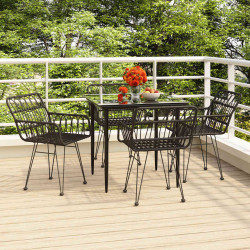 5 Pcs conjunto de jantar p/ jardim vime PE preto