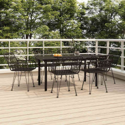 7 Pcs conjunto de jantar para jardim vime PE preto