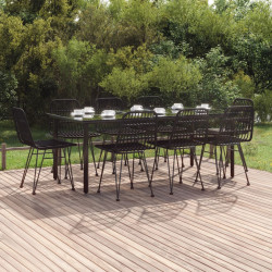 9 Pcs conjunto de jantar para jardim vime PE preto
