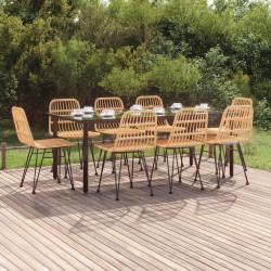9 Pcs conjunto de jantar para jardim vime PE