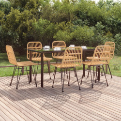 7 Pcs conjunto de jantar para jardim vime PE