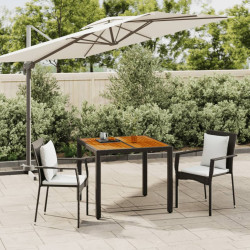 3 Pcs conjunto de jantar p/ jardim c/ almofadões vime PE preto