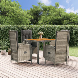 5 Pcs conjunto de jantar p/ jardim c/ almofadões vime PE cinza