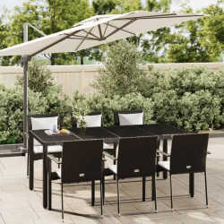 7 Pcs conjunto de jantar p/ jardim c/ almofadões vime PE preto