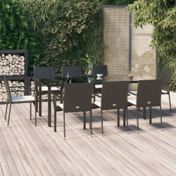 9 Pcs conjunto de jantar p/ jardim c/ almofadões vime PE preto