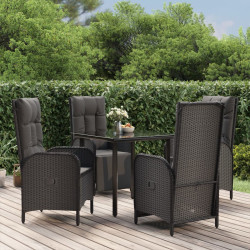5 Pcs conjunto de jantar p/ jardim c/ almofadões vime PE preto