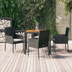 5 Pcs conjunto de jantar p/ jardim c/ almofadões vime PE preto