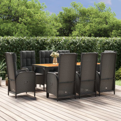 9 Pcs conjunto de jantar p/ jardim c/ almofadões vime PE preto