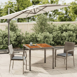 3 Pcs conjunto de jantar p/ jardim c/ almofadões vime PE cinza