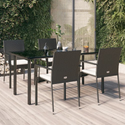 5 Pcs conjunto de jantar p/ jardim c/ almofadões vime PE preto