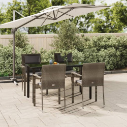5 Pcs conjunto jantar jardim c/ almofadões vime PE preto/cinza