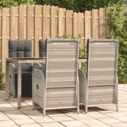 5 Pcs conjunto de jantar p/ jardim c/ almofadões vime PE cinza
