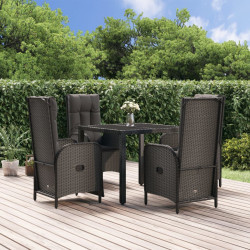 5 Pcs conjunto de jantar p/ jardim c/ almofadões vime PE preto