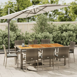 9 Pcs conjunto de jantar p/ jardim c/ almofadões vime PE cinza