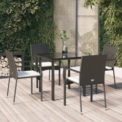5 Pcs conjunto de jantar p/ jardim c/ almofadões vime PE preto