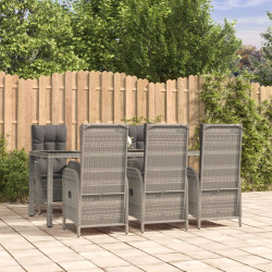 7 Pcs conjunto de jantar p/ jardim c/ almofadões vime PE cinza