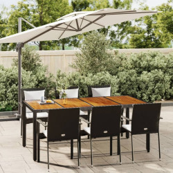 7 Pcs conjunto de jantar p/ jardim c/ almofadões vime PE preto