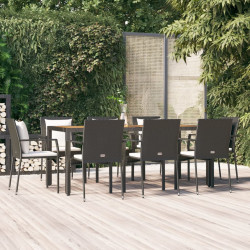 9 Pcs conjunto de jantar p/ jardim c/ almofadões vime PE preto
