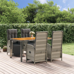 5 Pcs conjunto de jantar p/ jardim c/ almofadões vime PE cinza