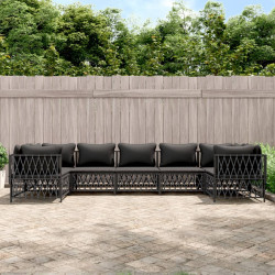 7 Pcs conjunto lounge de jardim com almofadões aço antracite
