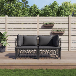 2 Pcs conjunto lounge de jardim com almofadões aço antracite