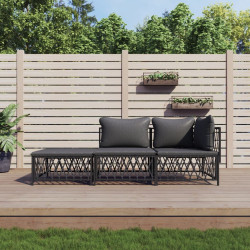 3 Pcs conjunto lounge de jardim com almofadões aço antracite