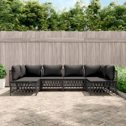 6 Pcs conjunto lounge de jardim com almofadões aço antracite