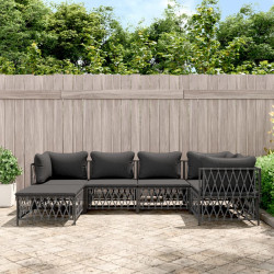 6 Pcs conjunto lounge de jardim com almofadões aço antracite