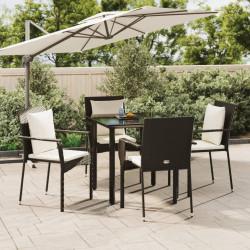 5 Pcs conjunto de jantar p/ jardim c/ almofadões vime PE preto