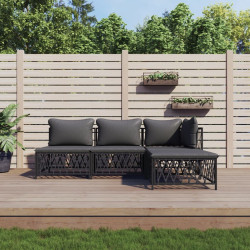 4 Pcs conjunto lounge de jardim com almofadões aço antracite