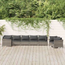 8 Pcs conjunto lounge de jardim c/ almofadões vime PE cinzento