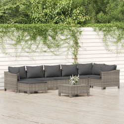 8 Pcs conjunto lounge de jardim c/ almofadões vime PE cinzento