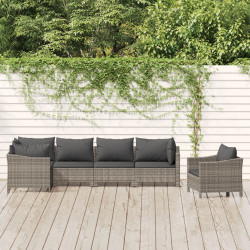 6 Pcs conjunto lounge de jardim c/ almofadões vime PE cinzento